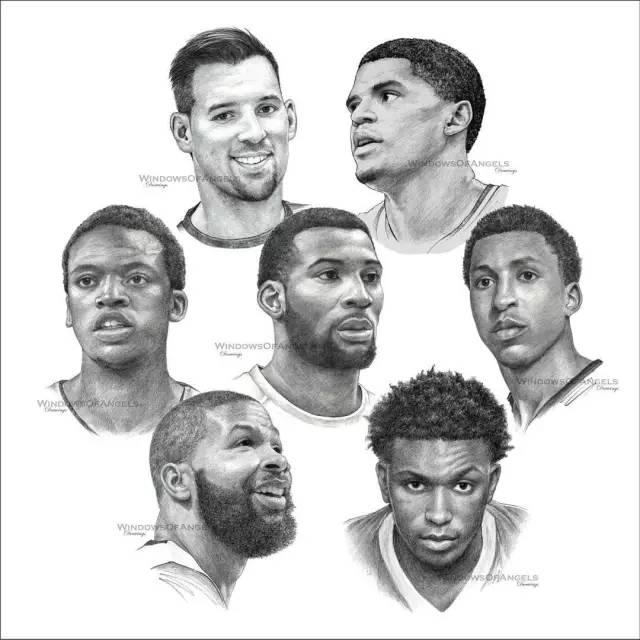 nba球队素描图 NBA30支球队集体素描画(3)