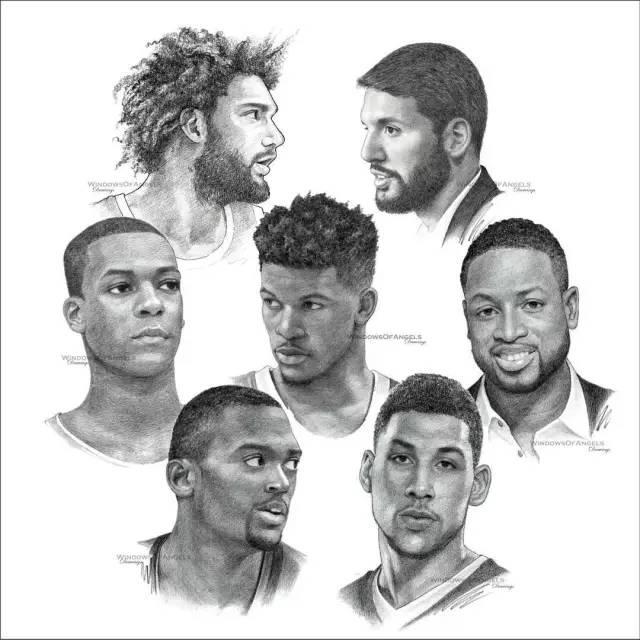 nba球队素描图 NBA30支球队集体素描画(5)