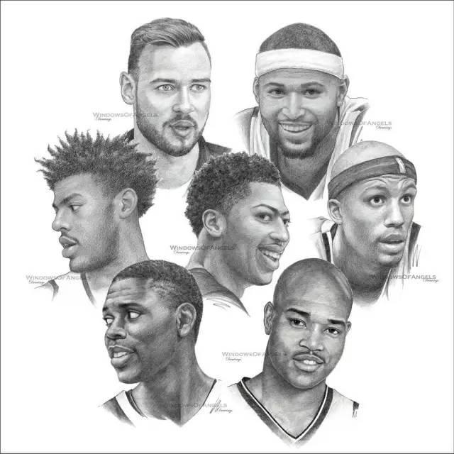 nba球队素描图 NBA30支球队集体素描画(9)