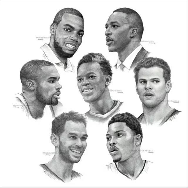 nba球队素描图 NBA30支球队集体素描画(13)