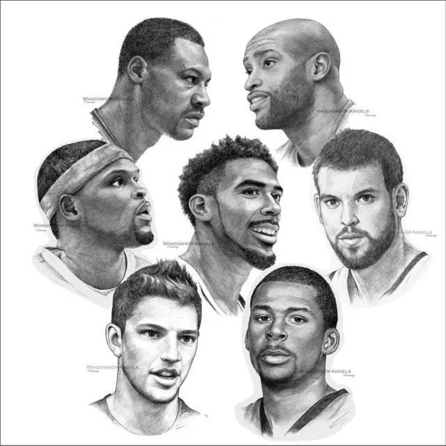 nba球队素描图 NBA30支球队集体素描画(15)