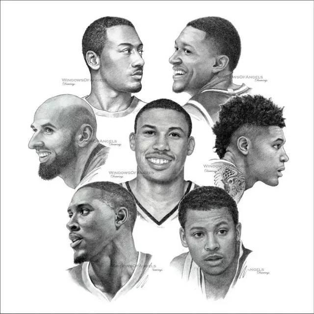 nba球队素描图 NBA30支球队集体素描画(16)