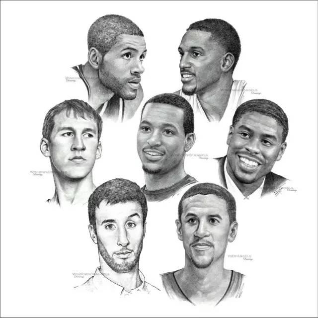nba球队素描图 NBA30支球队集体素描画(19)