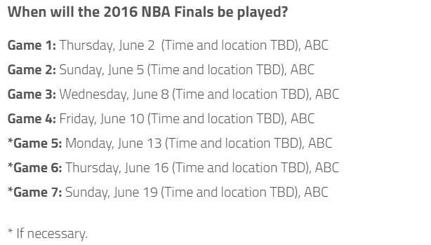 2016年nba决赛时间表 2016年NBA总决赛时间出炉(1)