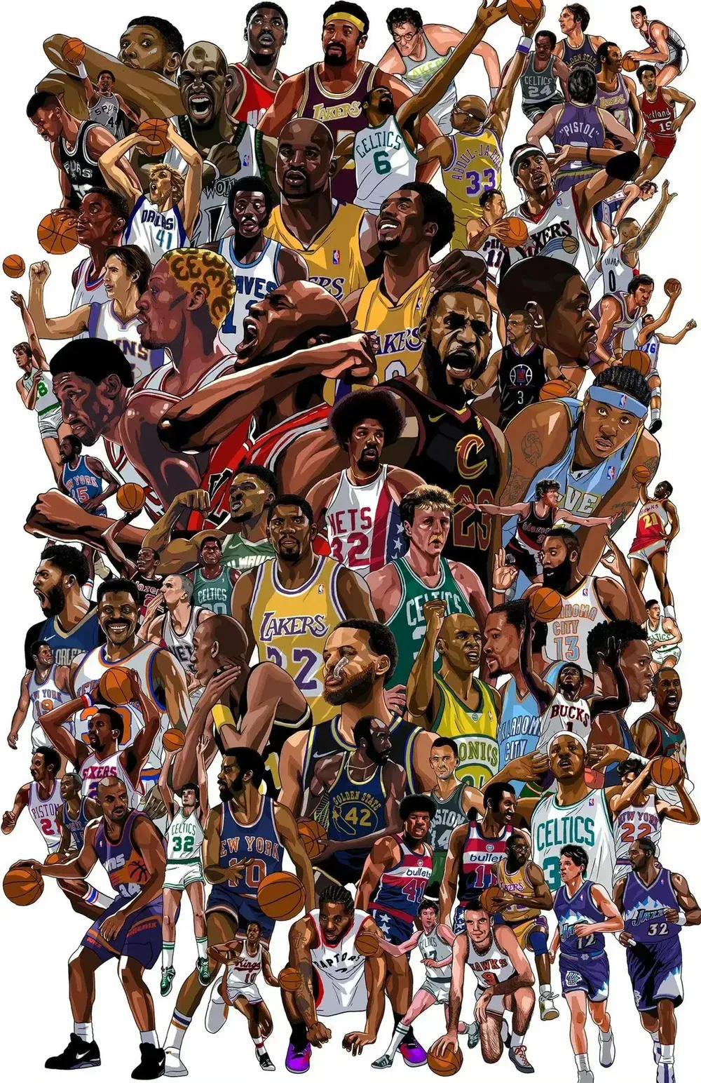 美媒发布NBA75大球星画像：是头大的排名靠前还是C位的排名靠前？这里面有没有你(1)