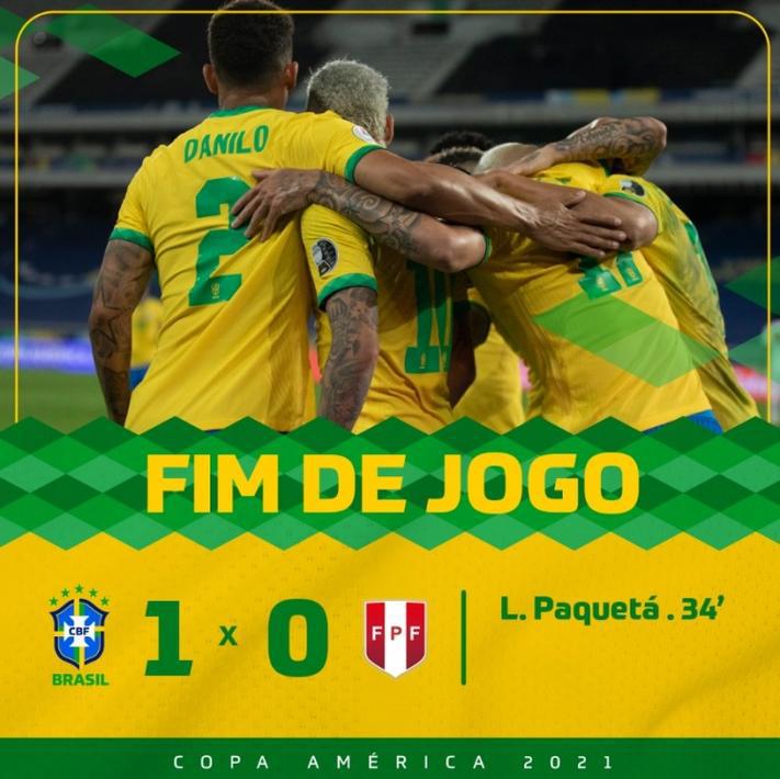 美洲杯-巴西1-0秘鲁进决赛，帕奎塔破门(1)