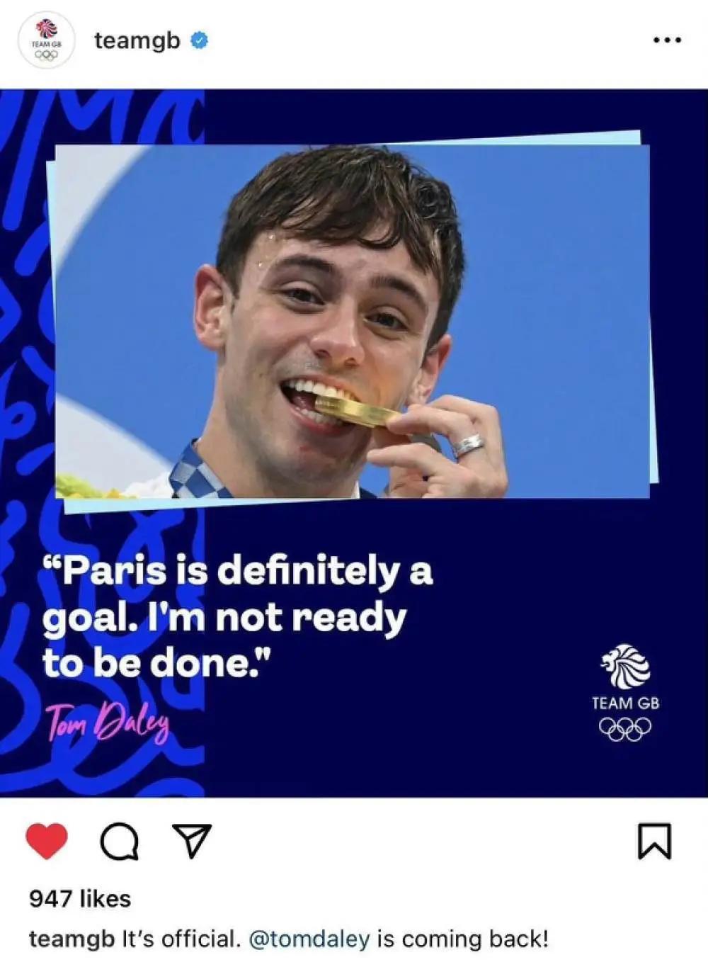29岁英国跳水名将戴利宣布复出，曾夺东京奥运会男子双人十米台金牌(1)