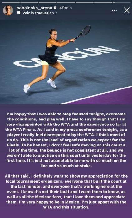 WTA年终总决赛开战 萨巴伦卡吐槽赛事组织一团糟(2)