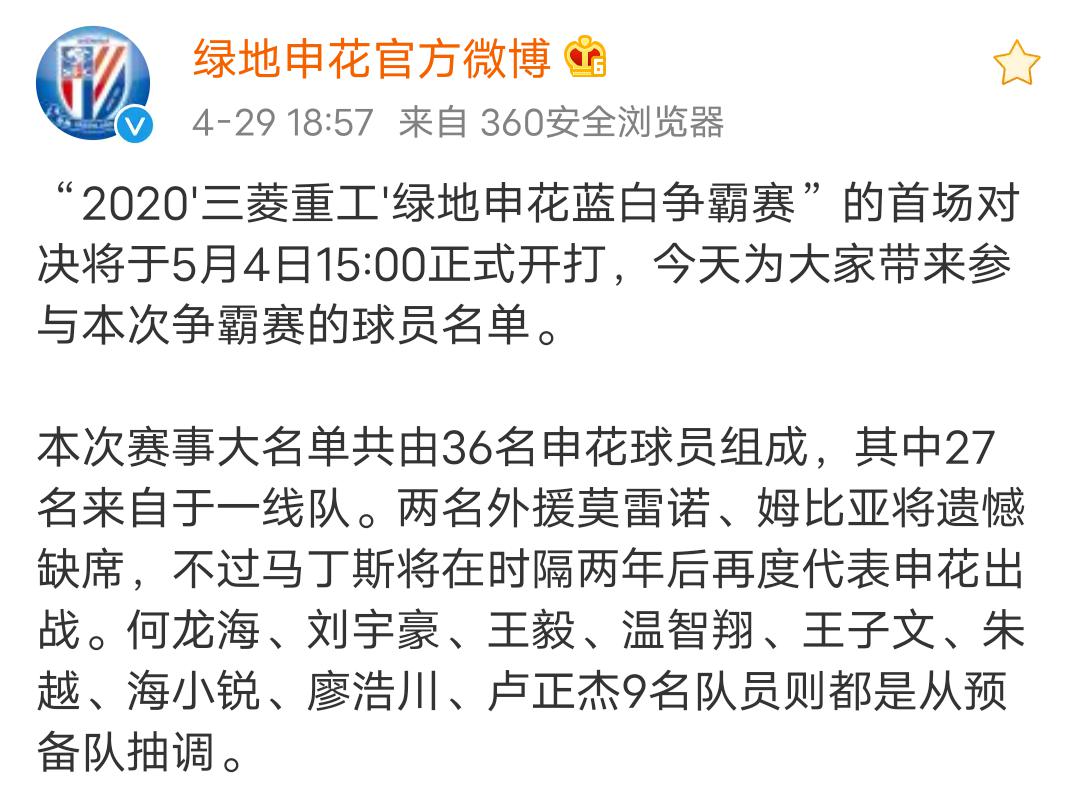2018绿地申花上海籍中超球员 上海绿地申花俱乐部官方公布蓝白争霸比赛36名球员的大名单(2)