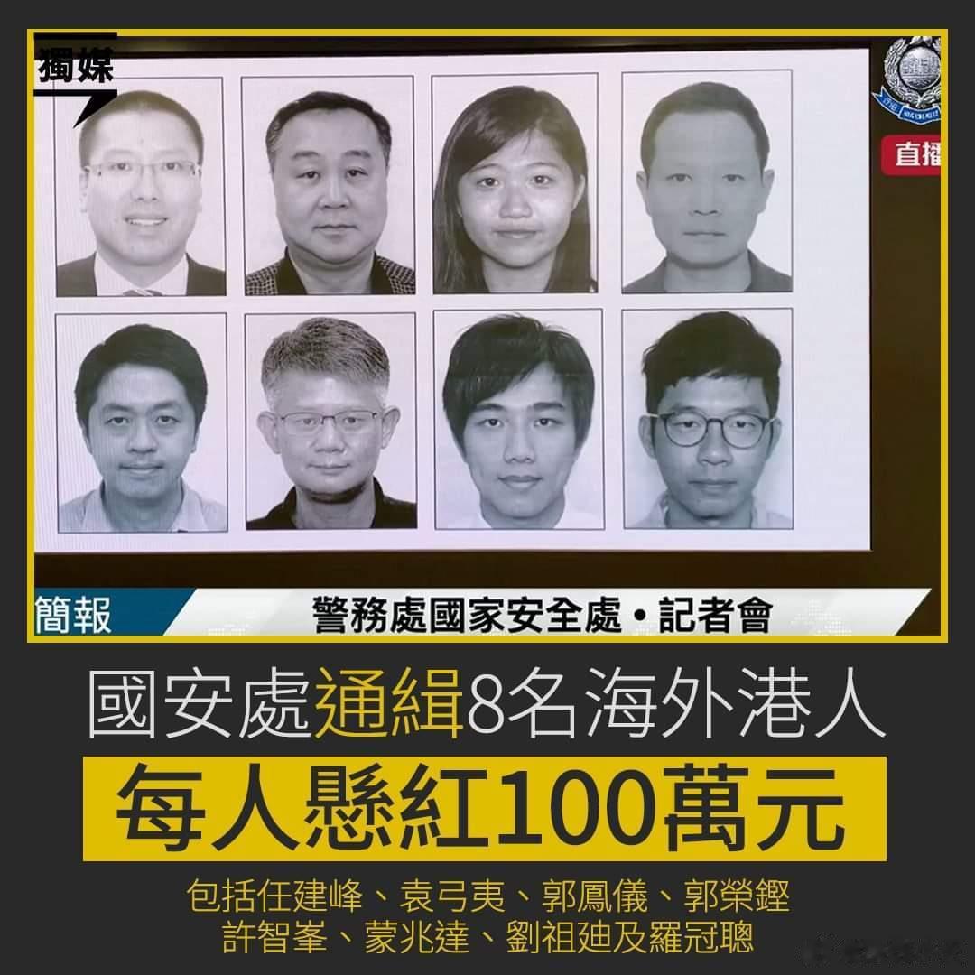 香港根据《国安法》通缉八港毒分子，每人100万港币香港国安处周一宣布通缉8名在海(3)