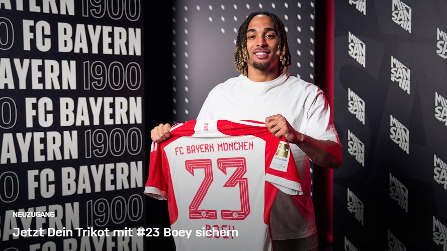 官方：拜仁慕尼黑新援博伊将身披23号球衣(1)